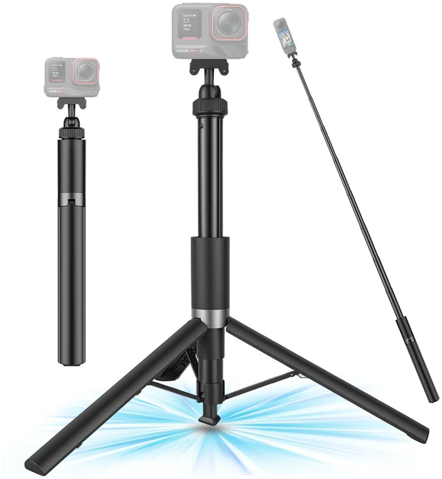 Main image of Walking Way 66"/168CM Auto-Open Selfie Stick Tripod, Invisible Selfie Stick for Insta360 Ace/Ace Pro/2/X5/X4 Air, 360 Rotatable Pop-Open Camera Stand, Stable Throwpod for Travel/Vlog