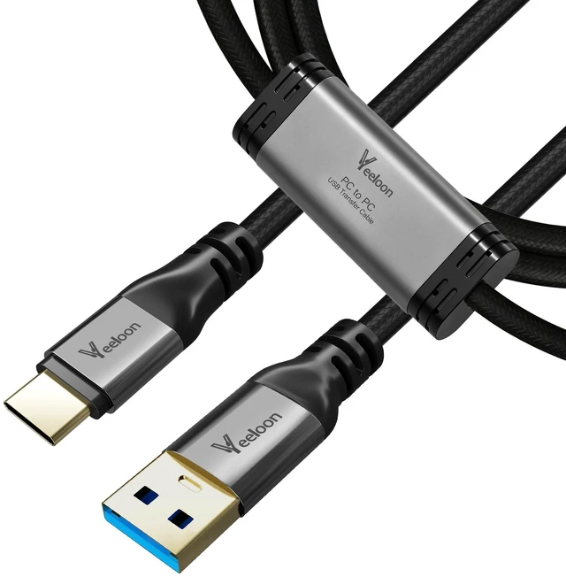 Main image of USB 3.0 PC to PC Transfer Cable for Windows & macOS 8 FT, High Speed USB A to USB C Direct Data Sync Link Bridge Cord with Built-in Software, File & Data Offline Transfer, KM Sharing Between Computers