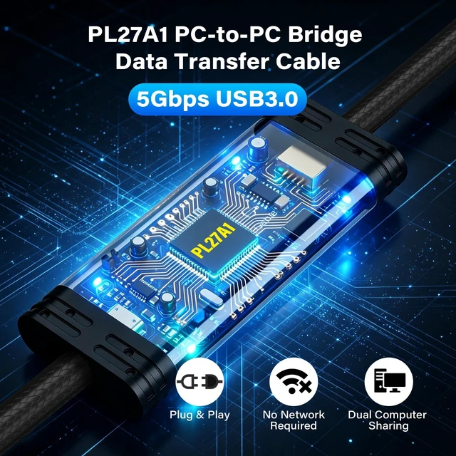 Alt view image 4 of 5 - USB 3.0 PC to PC Transfer Cable for Windows & macOS 8 FT, High Speed USB A to USB C Direct Data Sync Link Bridge Cord with Built-in Software, File & Data Offline Transfer, KM Sharing Between Computers