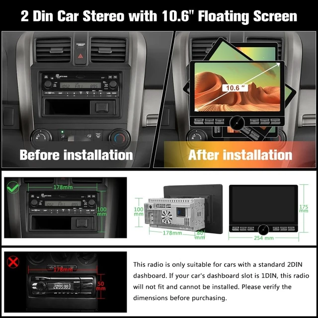 Alt view image 2 of 5 - Pyniro Double Din Car Stereo Radio & 10.6" Detachable Floating Touchscreen