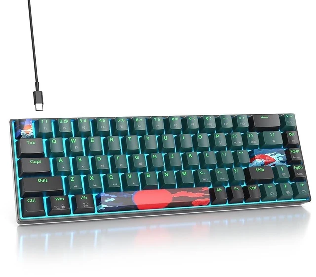 Main image of iRoboosta Portable 60% Mechanical Gaming Keyboard Blue/Black, Blue LED Backlit Wired Key Board with Red Switch, Compact 68 Keys Mini Office Keyboards for Laptop PC (68 Soundwave A/Red Switch)