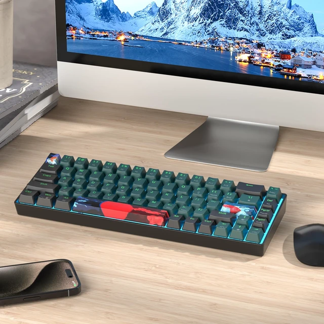 Alt view image 5 of 5 - iRoboosta Portable 60% Mechanical Gaming Keyboard Blue/Black, Blue LED Backlit Wired Key Board with Red Switch, Compact 68 Keys Mini Office Keyboards for Laptop PC (68 Soundwave A/Red Switch)