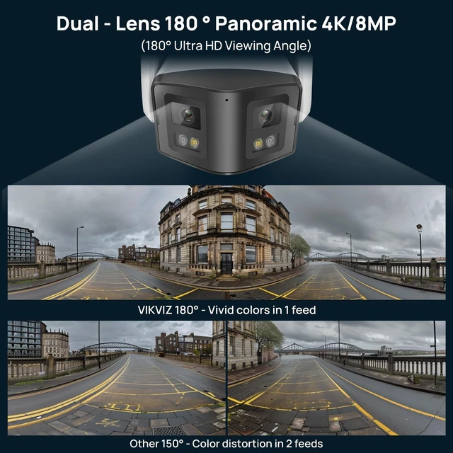 Alt view image 2 of 5 - Dual-Lens 4K PoE Camera, Panoramic Wide View, Dual-Light Color Night Vision