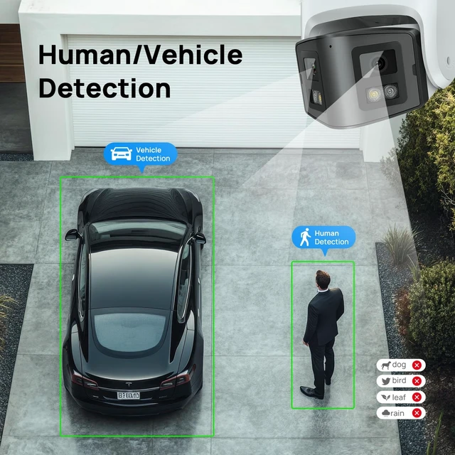 Alt view image 3 of 5 - Dual-Lens 4K PoE Camera, Panoramic Wide View, Dual-Light Color Night Vision
