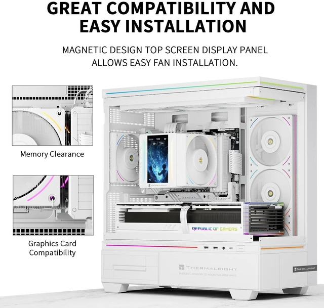 Alt view image 4 of 5 - TR Thermalright Peerless Assassin 120 Vision MAX ARGB White CPU Air Cooler,PC Heatsink Cooler with Dual PWM Fans,PC Display Screen Cooler of 5-Magnetic,480x854 Resolving,for LGA1851/1700,AM