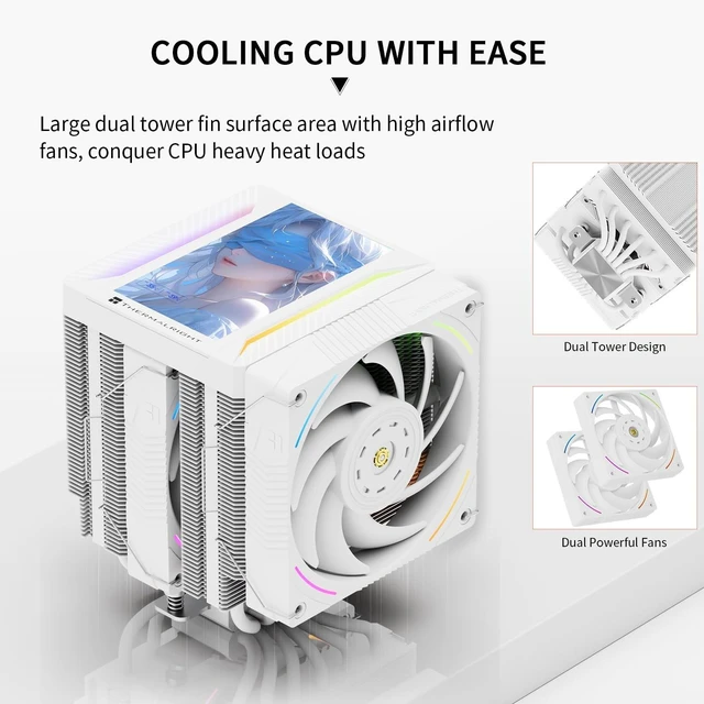 Alt view image 2 of 5 - TR Thermalright Peerless Assassin 120 Vision MAX ARGB White CPU Air Cooler,PC Heatsink Cooler with Dual PWM Fans,PC Display Screen Cooler of 5-Magnetic,480x854 Resolving,for LGA1851/1700,AM