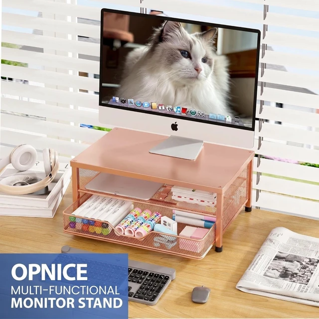 Alt view image 3 of 5 - OPNICE Computer Monitor Stand Riser, Desk Organizer with Drawer, Printer & Laptop Stand, Office Desk Accessories & Workspace Desktop Organizers Storage for Office Supplies(Rose Gold)