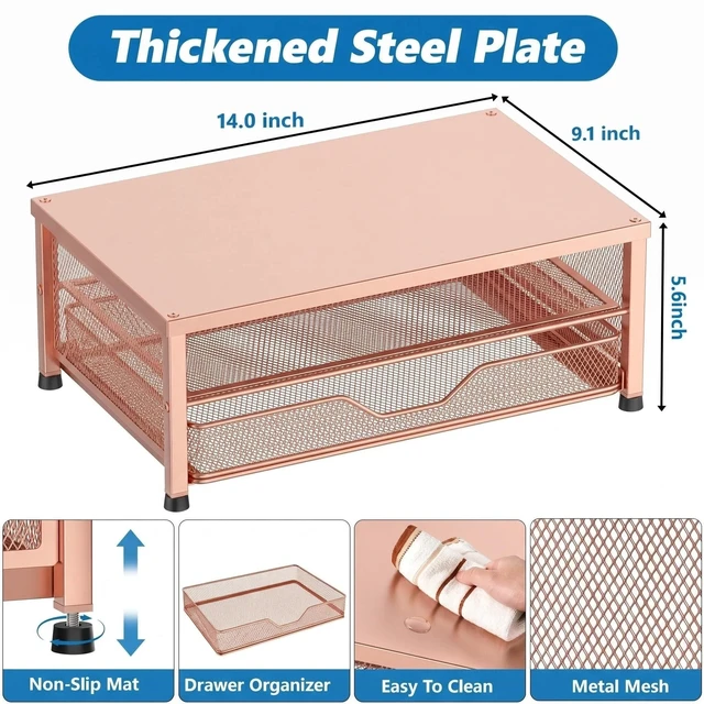 Alt view image 5 of 5 - OPNICE Computer Monitor Stand Riser, Desk Organizer with Drawer, Printer & Laptop Stand, Office Desk Accessories & Workspace Desktop Organizers Storage for Office Supplies(Rose Gold)