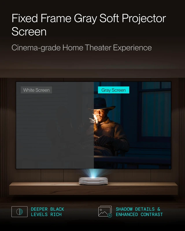 Alt view image 2 of 5 - AWOL VISION 120" Fixed Frame Matte Gray Projector Screen, 170 Viewing Angle, 16:9 8K/4K Screen with 1 in Slim Aluminum Frame, for UST and Long Throw Projectors (120", Gray)
