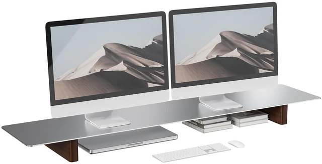 Main image of CHENOMiNL Aluminum Dual Monitor Stand Riser with Wooden Legs, 42.5" Wide