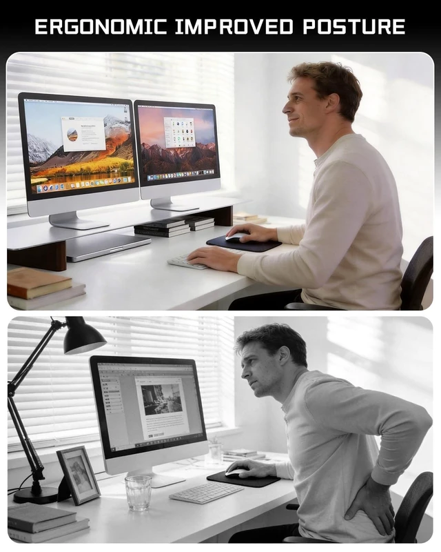 Alt view image 5 of 5 - CHENOMiNL Aluminum Dual Monitor Stand Riser with Wooden Legs, 42.5" Wide