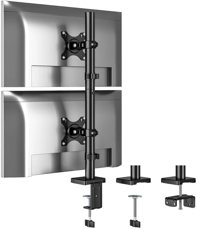 Main image of 5Rcom Vertical Dual Monitor Mount, Stacked Monitor Stand for 2 Monitors with Height Adjustment, Computer Monitor Arm Supports Two 17 to 35 Inch with C Clamp & Grommet Desk Mount, Each Hold up to 27lbs