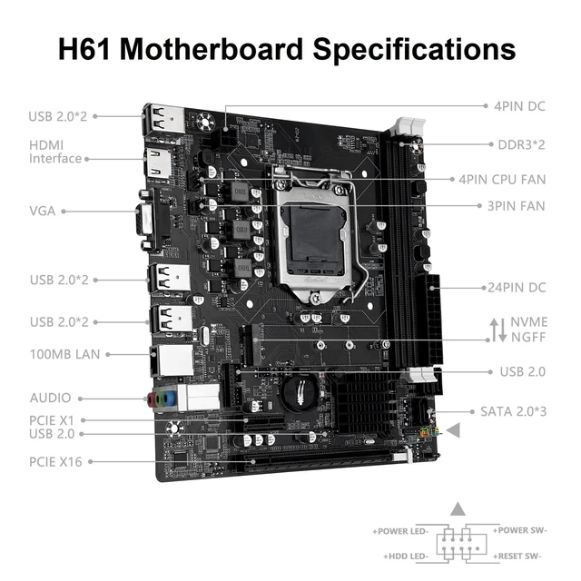 Alt view image 5 of 5 - SHANGZHAOYUAN LGA 1155 Motherboard H61 for Intel 2th/3th Core i7/i5/i3 DDR3