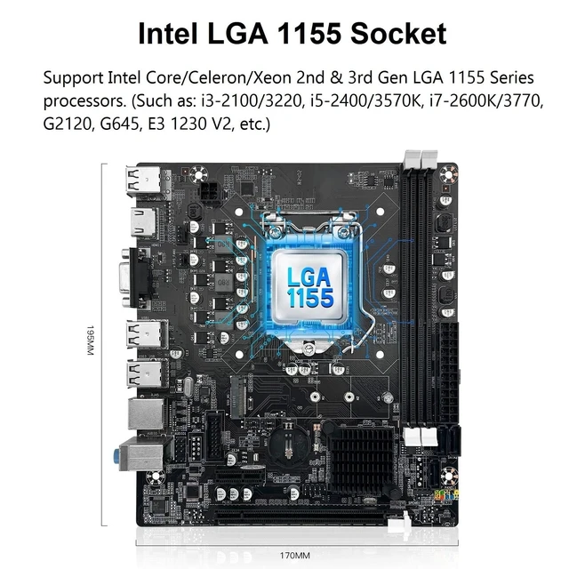 Alt view image 2 of 5 - SHANGZHAOYUAN LGA 1155 Motherboard H61 for Intel 2th/3th Core i7/i5/i3 DDR3