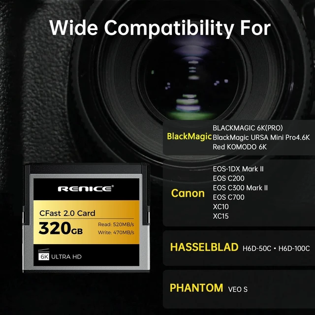 Alt view image 3 of 5 - RENICE 320GB CFast 2.0 Memory Card,Up to 520MB/s Read,RAW 6K HD Video