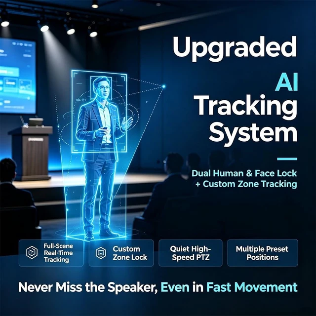 Alt view image 3 of 5 - Meeasier 4K PTZ NDI Camera & AI Tracking Auto Focus, 10X Optical Zoom Video Cenferencing Camera, Supported NDI/POE/HDMI/USB 3.0 for Home Live Streaming, Zoom Meeting, Worship, Training and Education