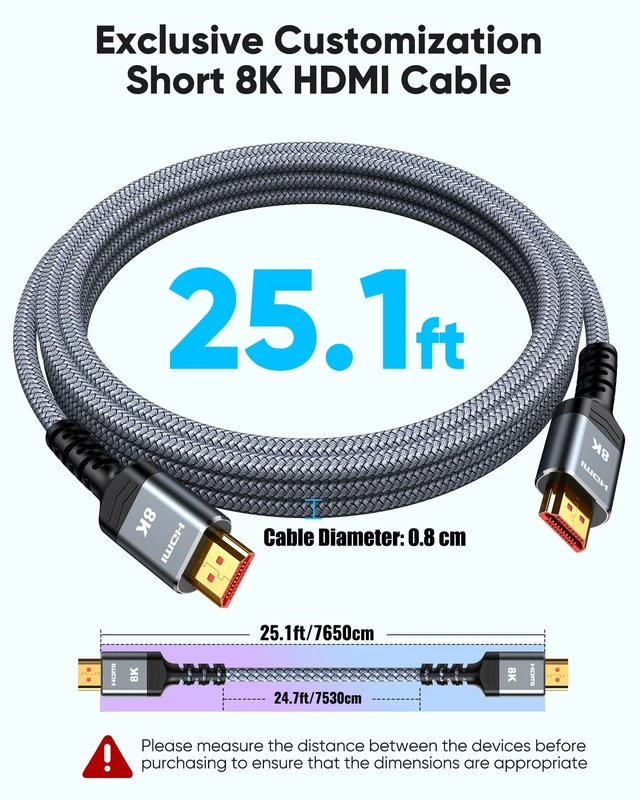 Alt view image 3 of 5 - Highwings Long 8K HDMI Cable 25FT 48Gbps, 2.1 High Speed Gaming Cord