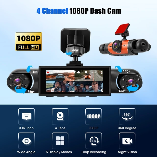 Alt view image 2 of 5 - 4 Channel Dash Cam 360 View, 24H Parking Mode