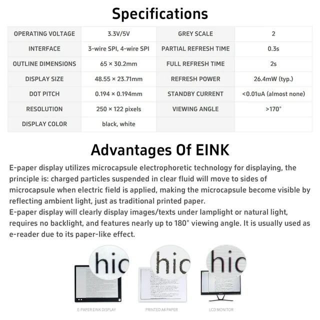 Alt view image 4 of 5 - KLAYERS 212x104, 2.13-Inch Flexible E-Ink Display HAT, Compatible with Raspberry Pi, Black/White Dual-Color with SPI Interface, with e-Paper Driver