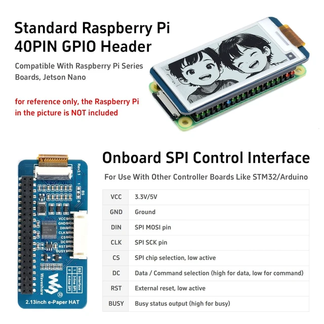 Alt view image 5 of 5 - KLAYERS 212x104, 2.13-Inch Flexible E-Ink Display HAT, Compatible with Raspberry Pi, Black/White Dual-Color with SPI Interface, with e-Paper Driver