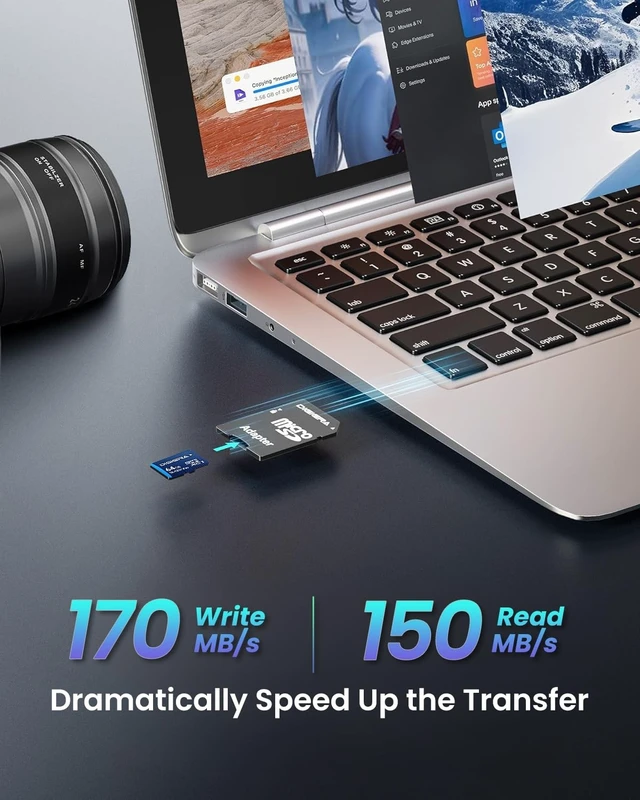 Alt view image 2 of 5 - DIGIERA 64GB LT100 microSDXC UHS-I Memory Card with Adapter - up to 170MB/s, C10, U3, V30, 4K UHD, A2, Micro SD Card for Smartphones, Tablets, Cameras, Gaming Consoles, and Drones (1 Pack)