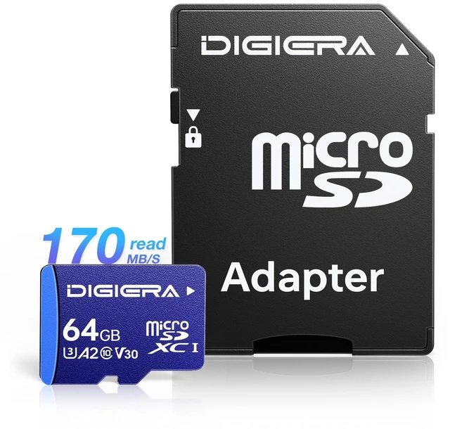 Main image of DIGIERA 64GB LT100 microSDXC UHS-I Memory Card with Adapter - up to 170MB/s, C10, U3, V30, 4K UHD, A2, Micro SD Card for Smartphones, Tablets, Cameras, Gaming Consoles, and Drones (1 Pack)