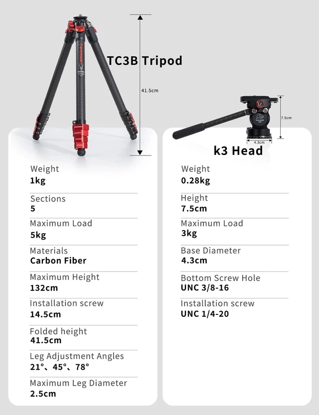 Alt view image 3 of 5 - IFOOTAGE Tripod TC3B with Head K3 Carbon Fiber Video Tripod