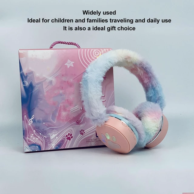 Alt view image 2 of 5 - JTLB Bluetooth Headset Multifunctional Foldable Cartoon Innovative Plush Warm Earmuff Deep Bass Wireless Headphone with Colorful Breathing Light (Pi nk)