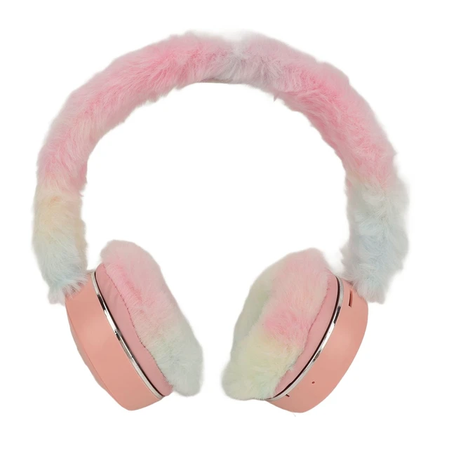Alt view image 4 of 5 - JTLB Bluetooth Headset Multifunctional Foldable Cartoon Innovative Plush Warm Earmuff Deep Bass Wireless Headphone with Colorful Breathing Light (Pi nk)