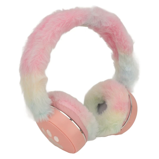 Alt view image 3 of 5 - JTLB Bluetooth Headset Multifunctional Foldable Cartoon Innovative Plush Warm Earmuff Deep Bass Wireless Headphone with Colorful Breathing Light (Pi nk)