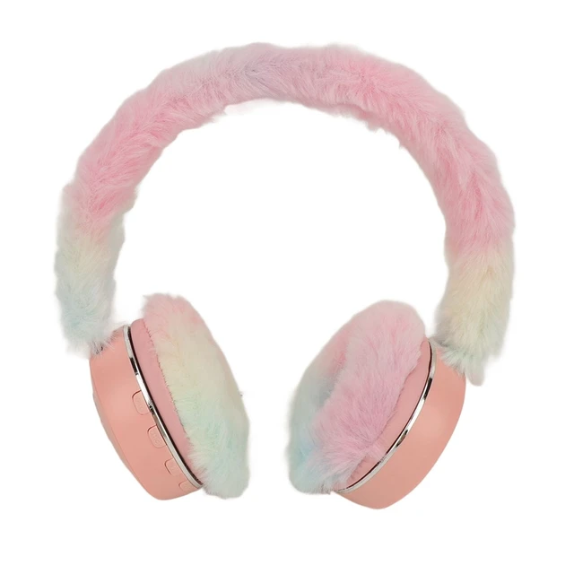 Alt view image 5 of 5 - JTLB Bluetooth Headset Multifunctional Foldable Cartoon Innovative Plush Warm Earmuff Deep Bass Wireless Headphone with Colorful Breathing Light (Pi nk)