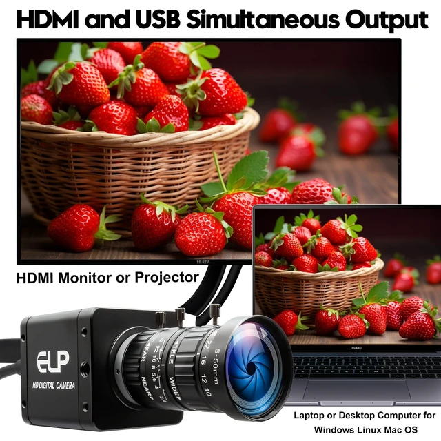 Alt view image 2 of 5 - IFWATER 4K HDMI USB3.0 Simultaneous Output Camera H.264 High Speed 60fps Low Illumination Color Lightburn Webcam, 5-50mm 10X Zoom Manual Lens Plug & Play for Windows Linux Android Live Streaming