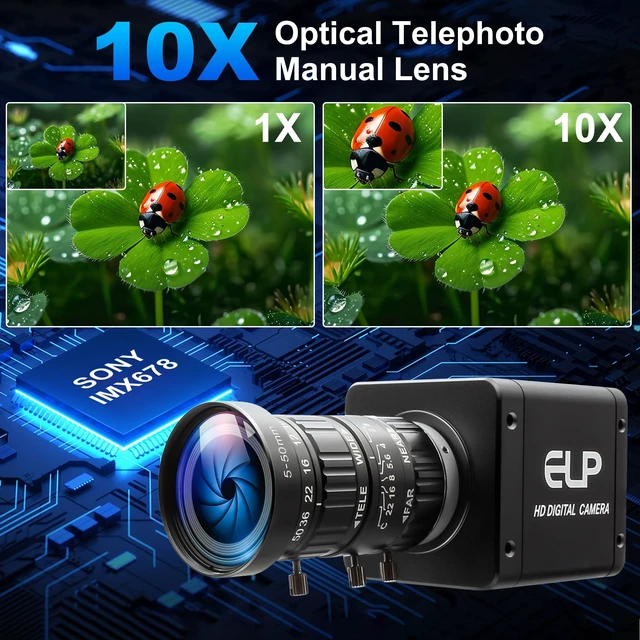 Alt view image 3 of 5 - IFWATER 4K HDMI USB3.0 Simultaneous Output Camera H.264 High Speed 60fps Low Illumination Color Lightburn Webcam, 5-50mm 10X Zoom Manual Lens Plug & Play for Windows Linux Android Live Streaming