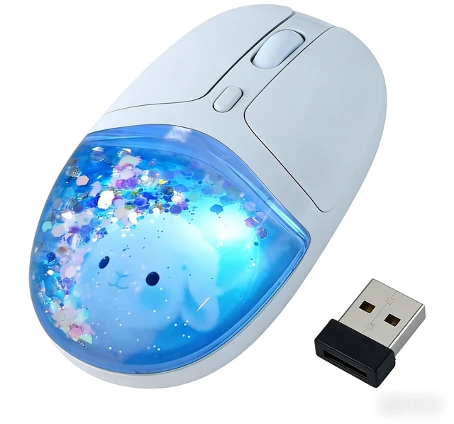 Main image of Justdfine Aqua Mouse, Clear Water Glitter Animal Design Wireless Bluetooth Mouse, Blue Multi-Mode, 4000 DPI Adjustable, RGB Light Portable Rechargeable Mouse for Laptop PC Office Home