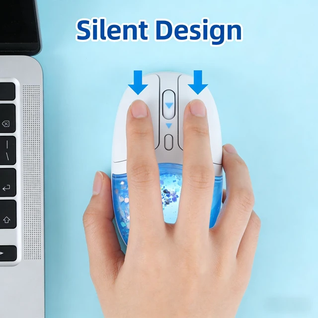 Alt view image 4 of 5 - Justdfine Aqua Mouse, Clear Water Glitter Animal Design Wireless Bluetooth Mouse, Blue Multi-Mode, 4000 DPI Adjustable, RGB Light Portable Rechargeable Mouse for Laptop PC Office Home