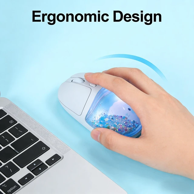 Alt view image 3 of 5 - Justdfine Aqua Mouse, Clear Water Glitter Animal Design Wireless Bluetooth Mouse, Blue Multi-Mode, 4000 DPI Adjustable, RGB Light Portable Rechargeable Mouse for Laptop PC Office Home