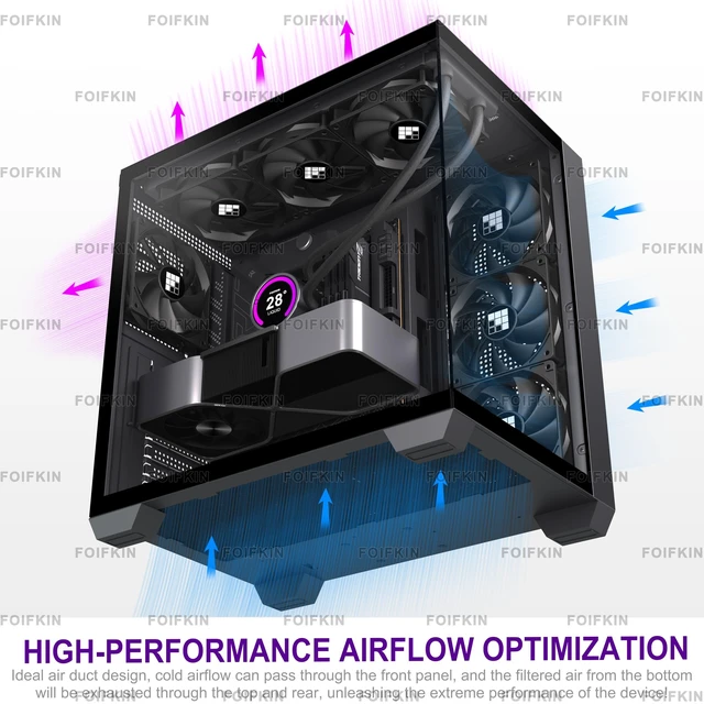 Alt view image 3 of 5 - FOIFKIN F300 (2025) PC Case - Pre-Installed 4 No RGB Fan, ATX Mid-Tower Computer case, Gaming PC Case, 270 Panoramic Glass with Type-C, FOIFKIN (Black+)