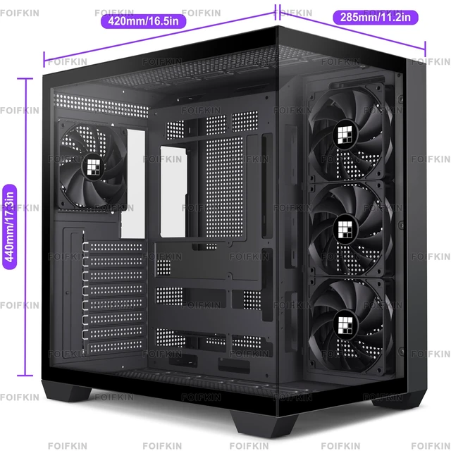 Alt view image 5 of 5 - FOIFKIN F300 (2025) PC Case - Pre-Installed 4 No RGB Fan, ATX Mid-Tower Computer case, Gaming PC Case, 270 Panoramic Glass with Type-C, FOIFKIN (Black+)