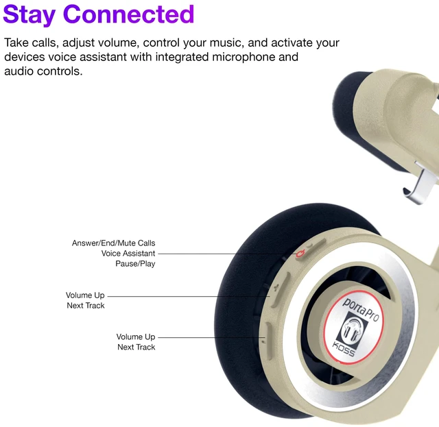 Alt view image 4 of 5 - Koss Porta Pro Wireless 2.0 Retro 80s Style On-Ear Headphones, Rhythm Beige