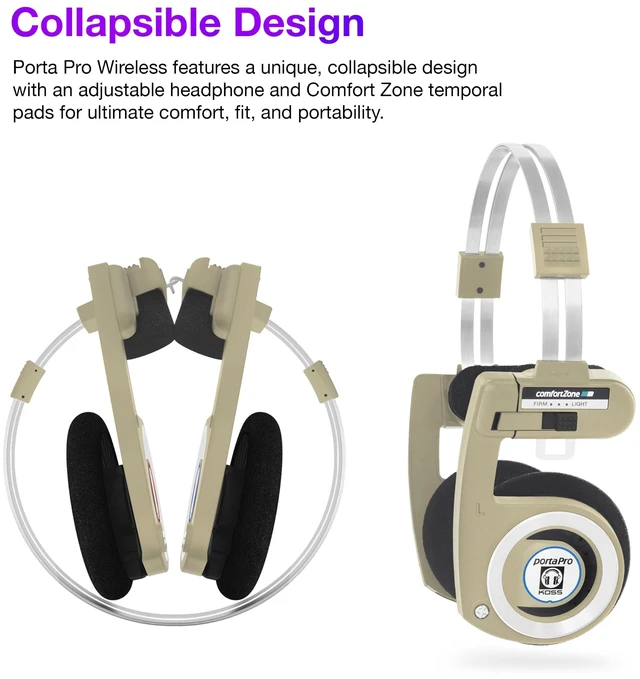Alt view image 2 of 5 - Koss Porta Pro Wireless 2.0 Retro 80s Style On-Ear Headphones, Rhythm Beige