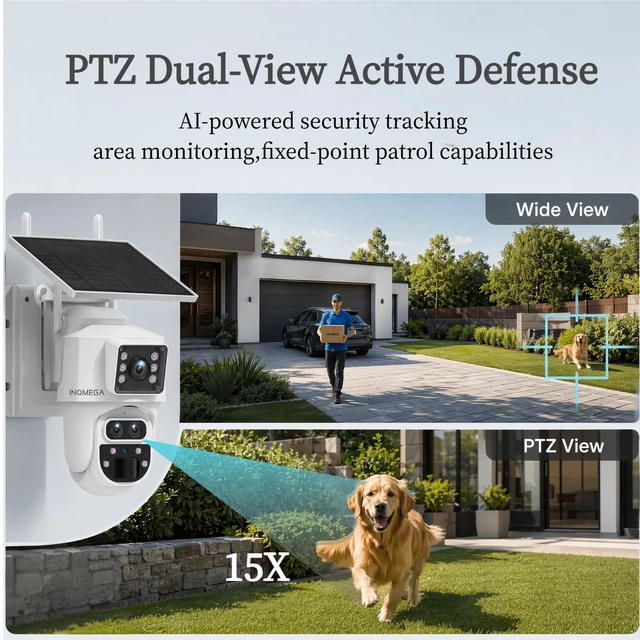 Alt view image 4 of 5 - INQMEGA 3K Three Lenses 15X Zoom 4G Cellular Wireless Solar Security Camera