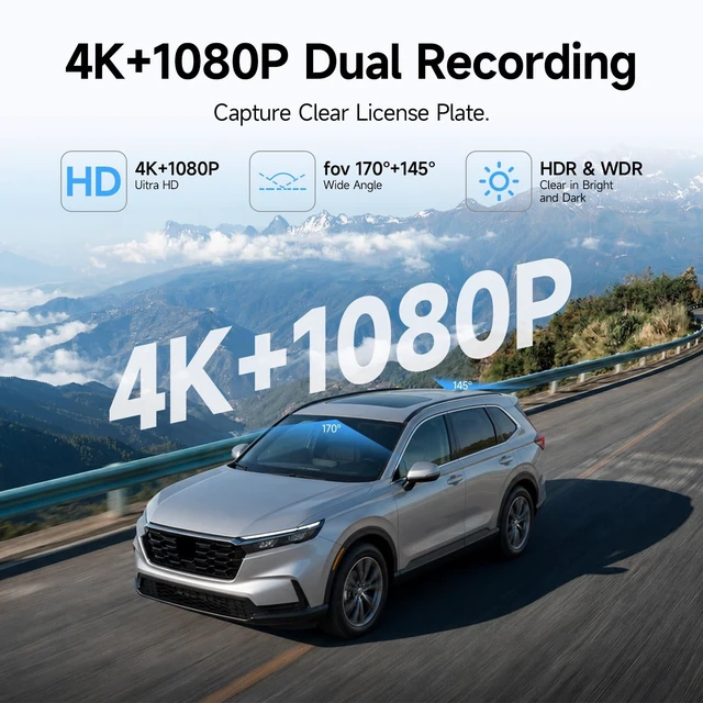 Alt view image 3 of 5 - 4K+1080P Dash Cam Front and Rear for Honda CRV 2023 2024 2025 2026 (Black)