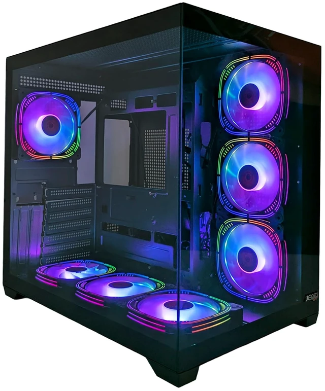 Main image of JEMIP EVO 2.5 ATX Gaming PC Case, Tempered Glass Panels, 7 ARGB Fans Included, USB Type-C, Mid-Tower Computer Case, Black