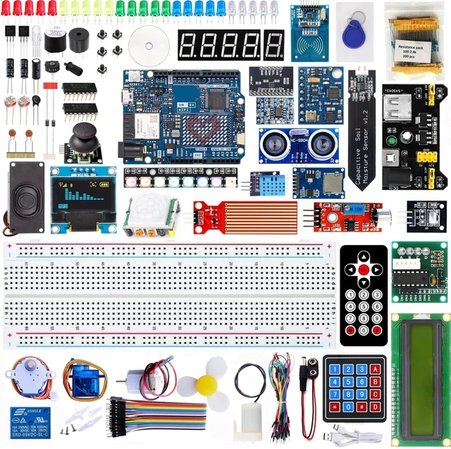 Main image of Uno R4 WiFi Super Starter Kit Compatible with Arduino IDE, Electronics Learning Set with Breadboard, Sensors & Circuit Board, DIY Robotics STEM Kit for Beginners, with Online Tutorials & Video C