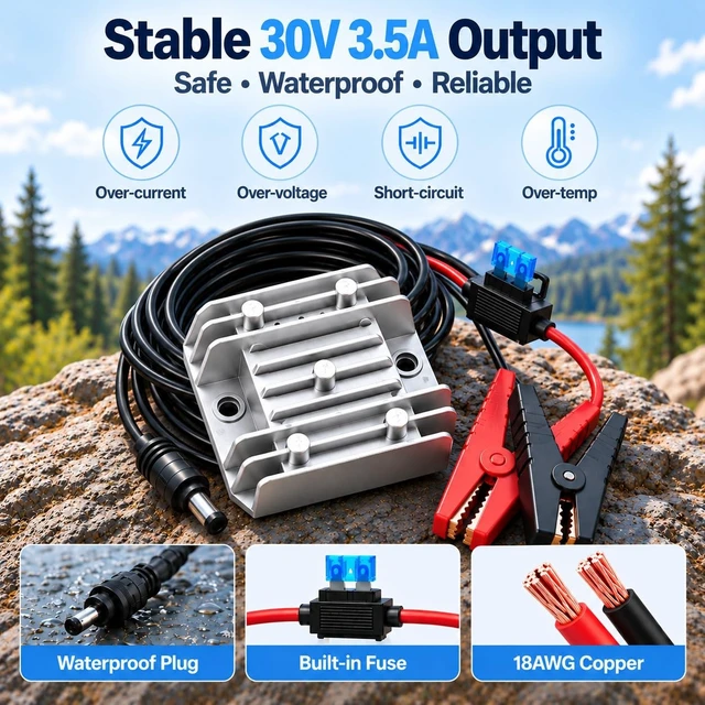 Alt view image 4 of 5 - Boost Converter for Starlink Mini 12/24V to 30V 3.5A with Alligator Clips