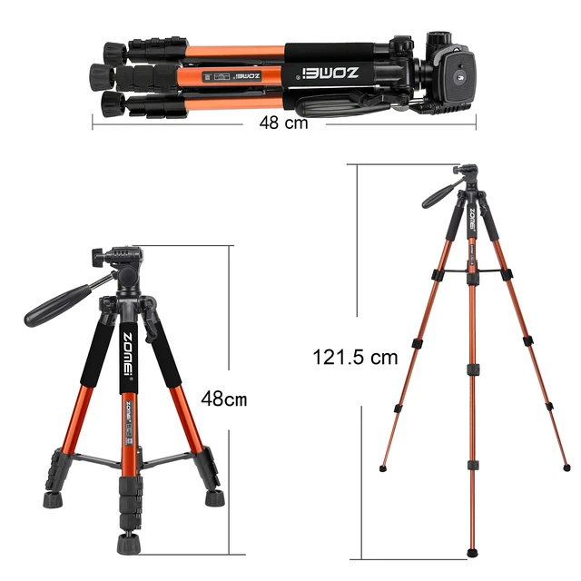 Alt view image 3 of 5 - Compact Light Weight Travel Portable Aluminum Camera Tripod Q111 55" for Canon Nikon Sony DSLR Camera YouTube Phone with Carry Case (Orange)