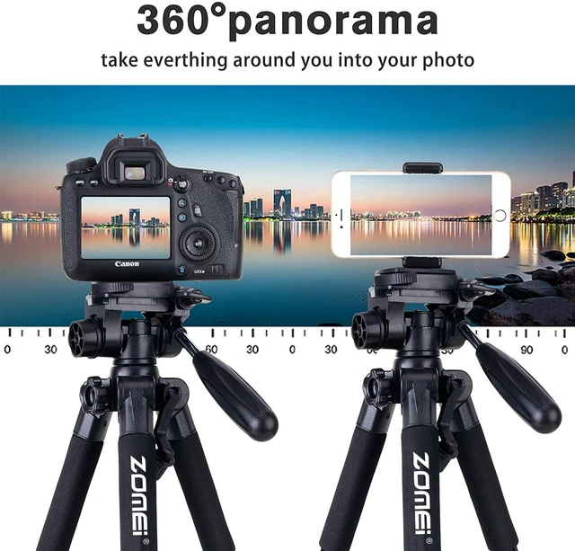 Alt view image 4 of 5 - Compact Light Weight Travel Portable Aluminum Camera Tripod Q111 55" for Canon Nikon Sony DSLR Camera YouTube Phone with Carry Case (Orange)