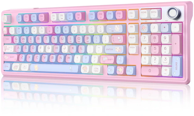 Main image of ROYALAXE Compute Keyboard, Wireless Gaming Mechanical Creamy Keyboard Pink