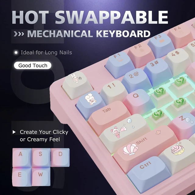 Alt view image 2 of 5 - ROYALAXE Compute Keyboard, Wireless Gaming Mechanical Creamy Keyboard Pink