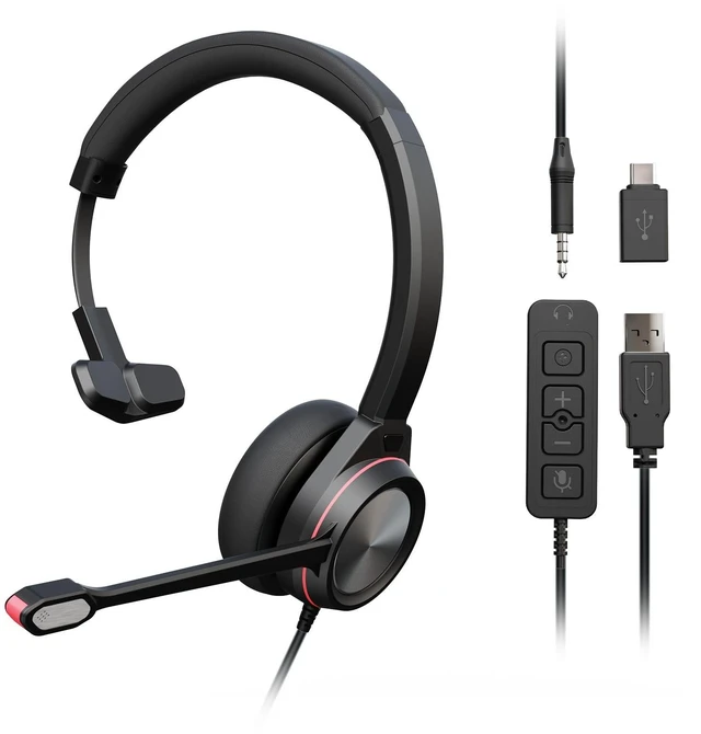 Main image of Auvonix USB Headset with Microphone for PC, Mono Wired Computer Headset with 3.5mm & USB Dual Plug, Noise Cancelling Office Headphones for Call Center, Zoom, Teams, Laptop Mac